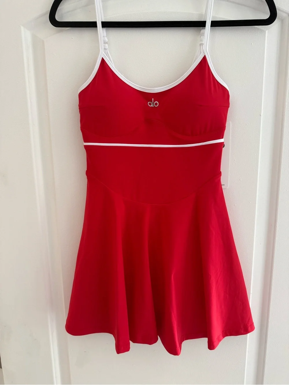 ALO Yoga Red Athletic Skater Dress with White Trim